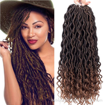 Hot sell wholesale 24 stands crochet braid hair faux locs with curly ends wavy faux locs crochet goddess faux locs